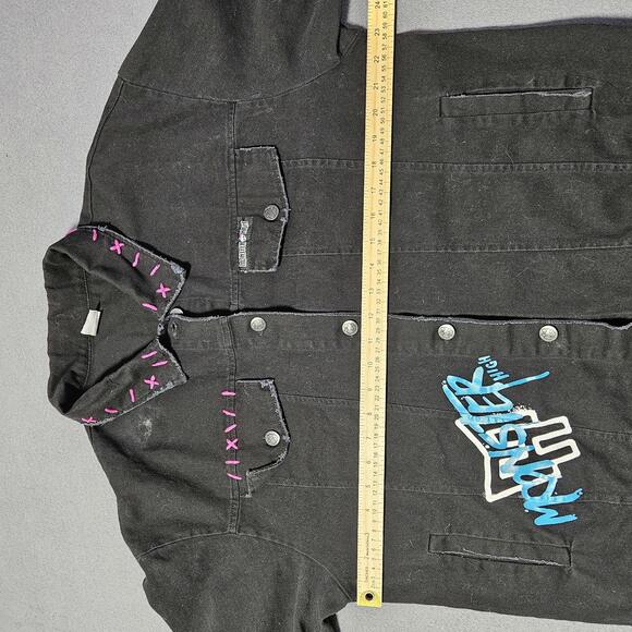 Monster High Black Denim Jacket XL Pink Stitching Graphic Print Spirit Halloween - Picture 5 of 14